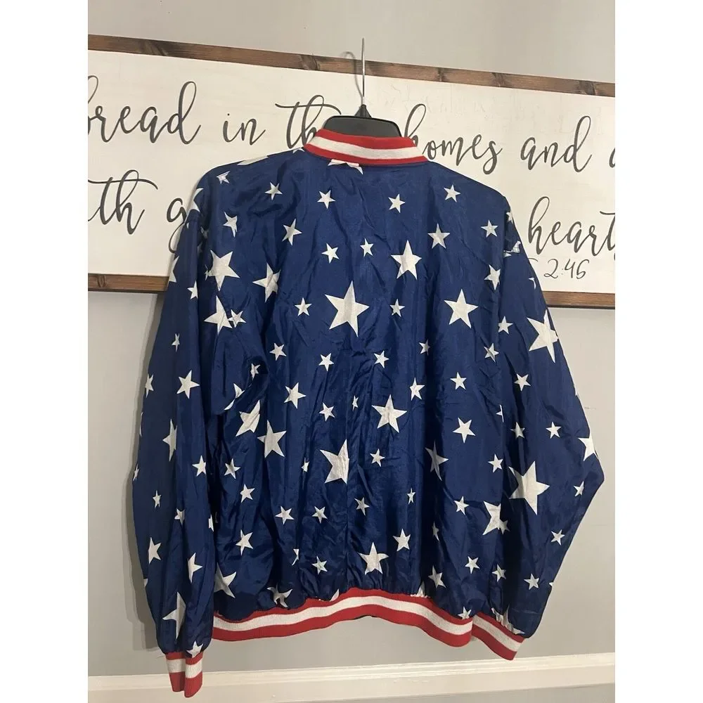 Vintage On The Brink Jacket Unisex Small White Red Blue‎ Stars Windbreaker Lined